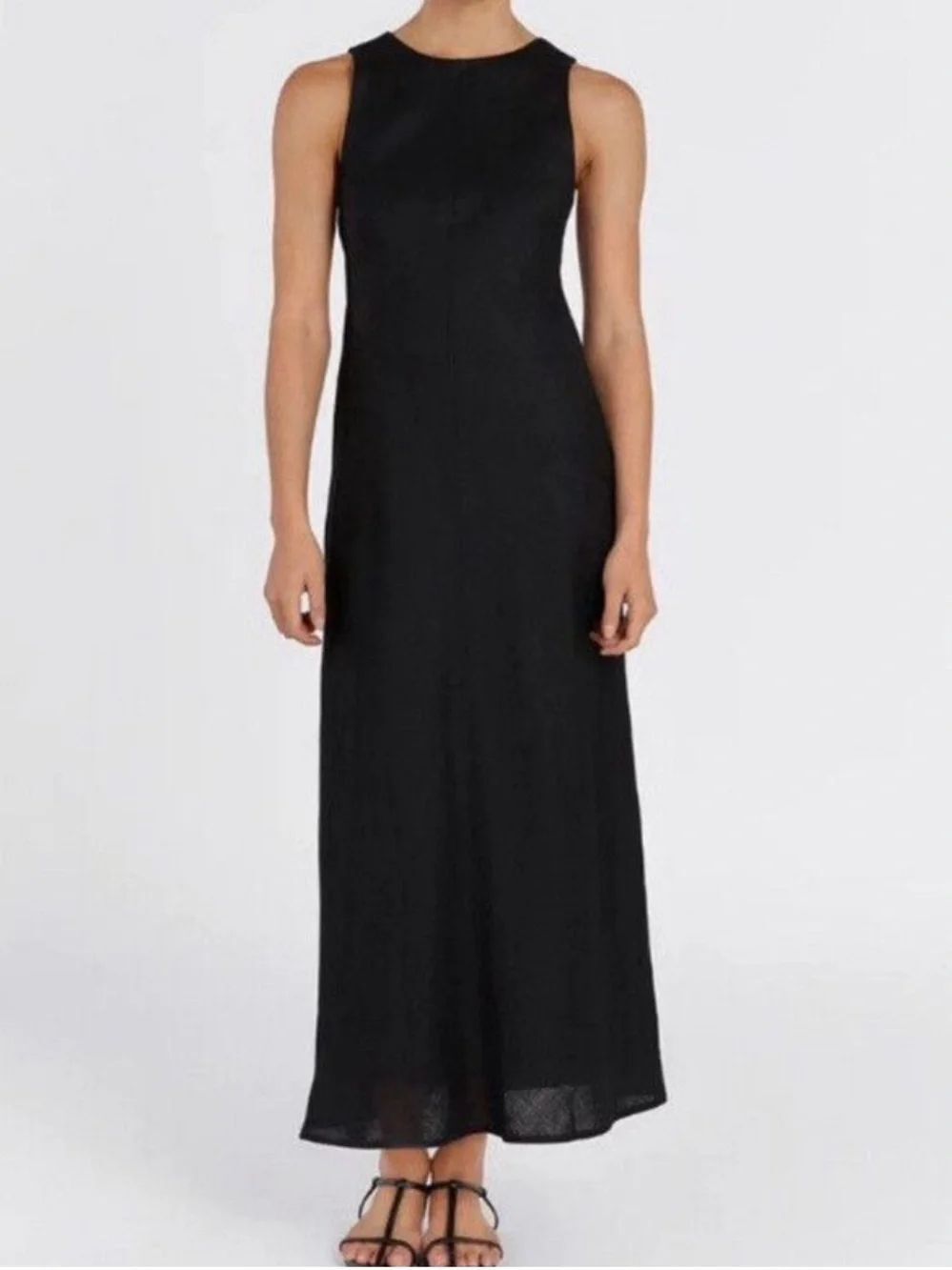 Dissh Mercury Black Midi 100% Linen Lined Classic Black Sleeveless NWT Size 6